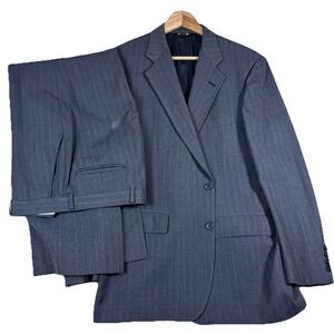 Vintage Hunter Haig 2 Piece Pinstriped Suit Men 40-42R 36X30 Gray Jacket Pants